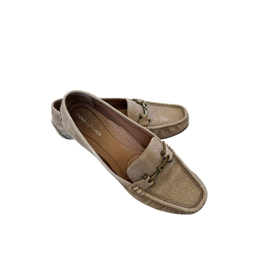 Donald J Pliner Womens Suede Loafer Flats Size 9 Beige Metallic Glitter Comfort‎